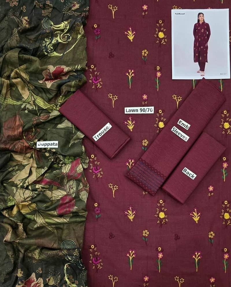 3 Pc Lawn Suit – Embroidered Front & Sleeves | Digital Dupatta 16