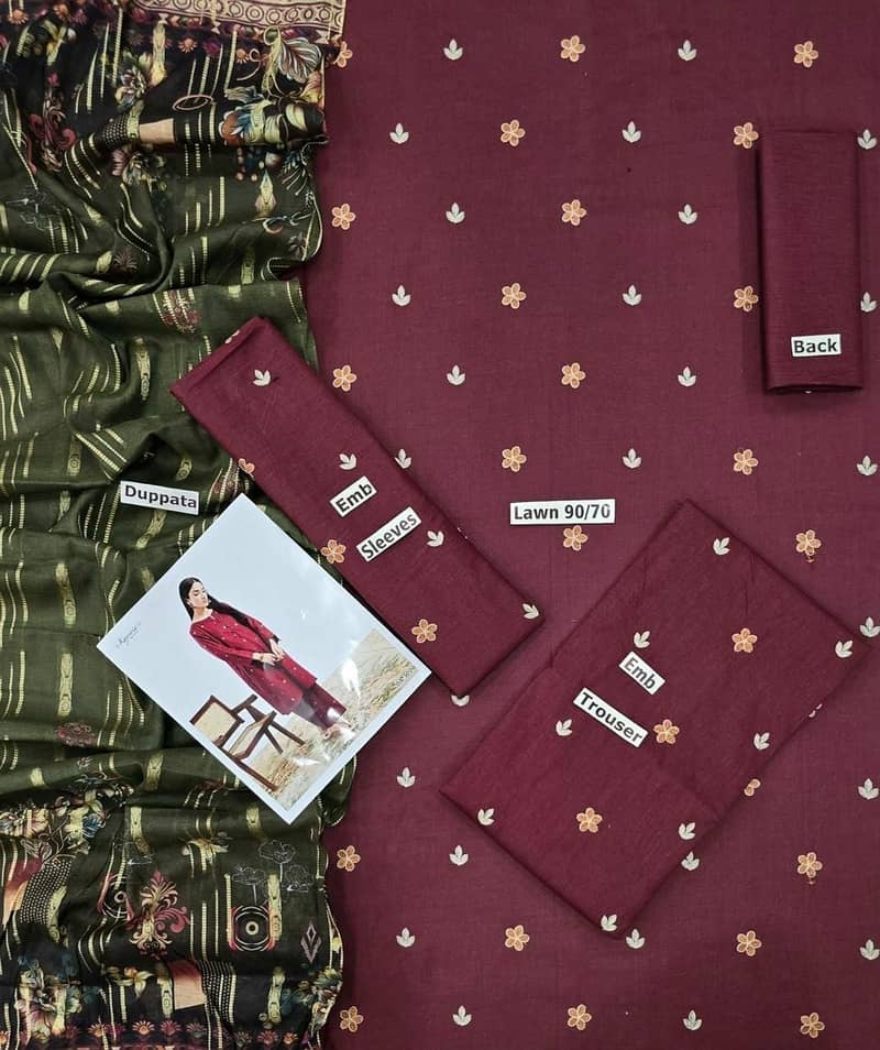 3 Pc Lawn Suit – Embroidered Front & Sleeves | Digital Dupatta 19