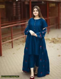 3pcs women's stitched katan silk multi Embroidered open Gown