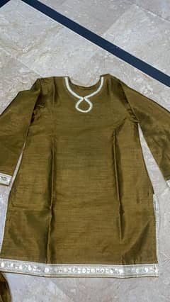 Raw silk dress with wide ghera farshi shalwar is for sale