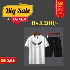 2 Pcs Men's Cotton Printed T-Shirt & Shorts