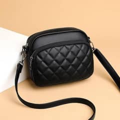 women embroidered Crossbody Bag -1 PC   Leather Black