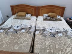 2 Single Wooden Bed