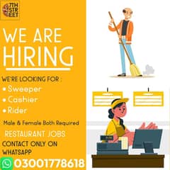 Cleaner,Cashier, Kitchen helper Required || Restaurant Jobs Male & Fem
