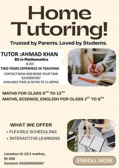 Home Tutor Available Islamabad G-13