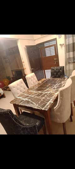 6 Seater Marble Top Dining Table
