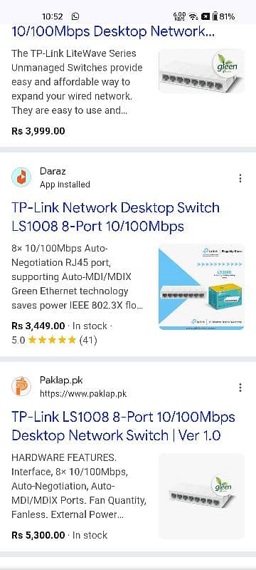 Tp-Link Desktop Network Switch LS1008 8-Port 10/100Mbps 5