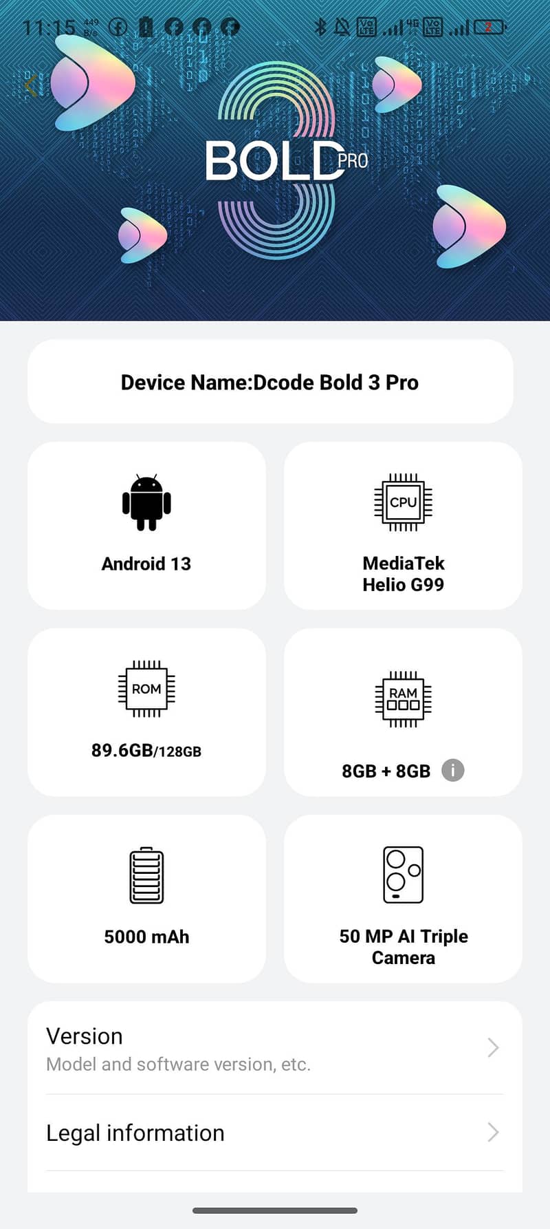 mobile name Dcode Bold 3pro  3 month koi problem nahi charger with box 7