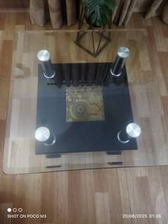 2x2 Center Table Wood and Thick Glass