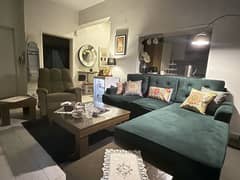 L Shape Sofa 4 seater, Interwood Coffee table and 2 x side tables