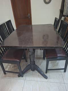 used 6 seater wooden dining table with chairs and original trolley