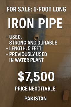 5-Foot Iron Pipe for Sale – Used in Aqua Water Plant – Urgent