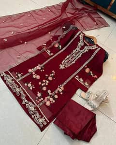 Women's Stitched Organza Embroidered Suit