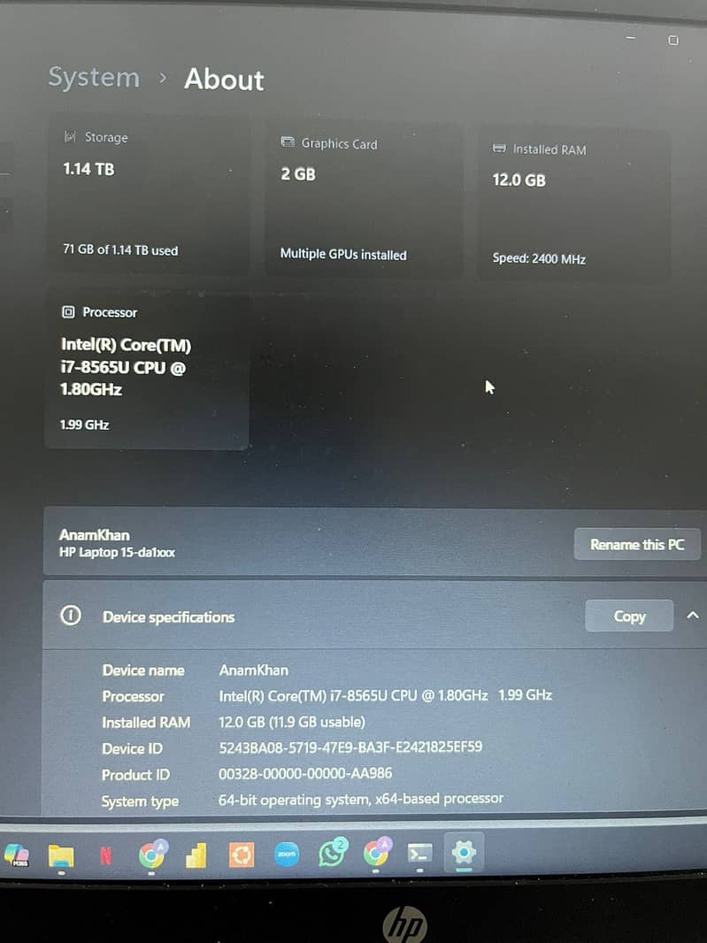 Hp Laptop 15 i7 8th gen 6
