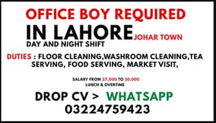 OFFICE BOY REQUIRED URGENT IN JOHAR TOWN