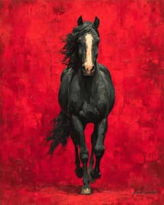 Horses figurative portrait oil paint on canvas fabric