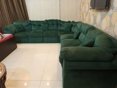 Luxurious 7-Seater L - Shape Green Velvet Sofa Set – Like New!