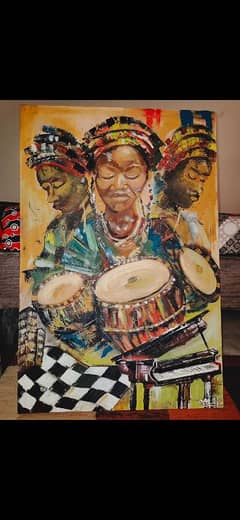Canvas oil painting  of Gabriel Okara's poem " Piano and Drums"