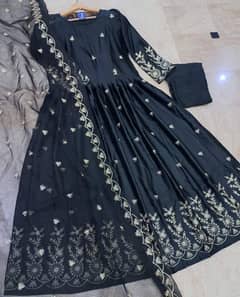 women stiched black Embroidered maxi