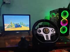 GAMING PC WITH GAMING GEAR STEERING WHEEL