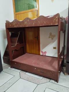 childs wooden double bed with stairs