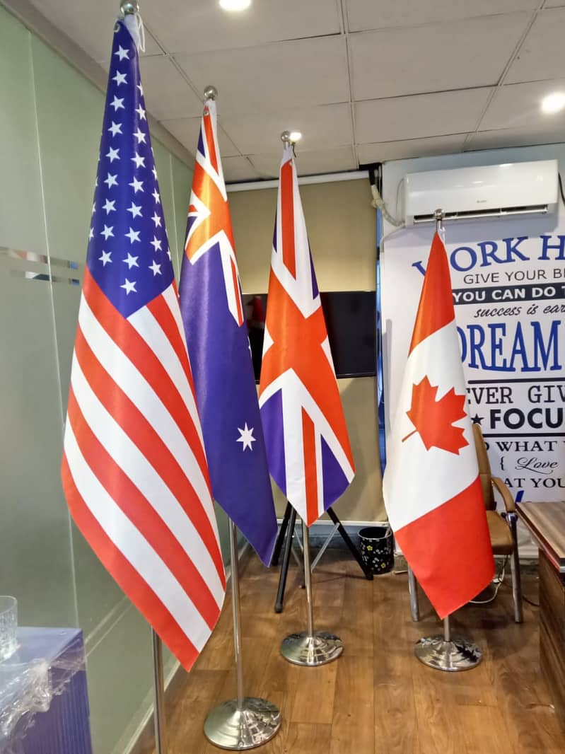 UK Flag, USAFlag, Canada Flag, China Flag, Office Indoor Standing Pole 1