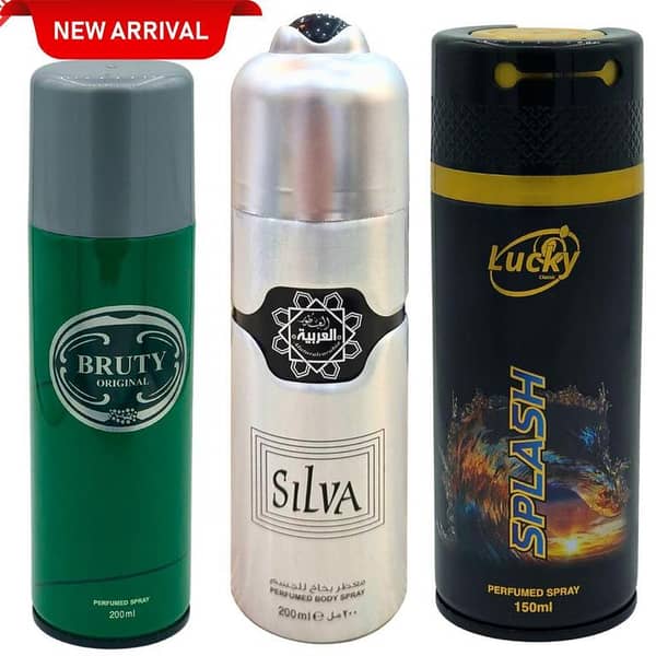 Perfumed Body Spray Pack of 3 Big Bottle Arabic Long Lasting Bruty Freshrite|Silva Al Arabia|Splash Lucky For Men and women Imported Quality Gifting For boys Birthday Wedding Gift Best Seller Fragrance Fresh Scent Party Gift Perfumed for Gents Daily Used