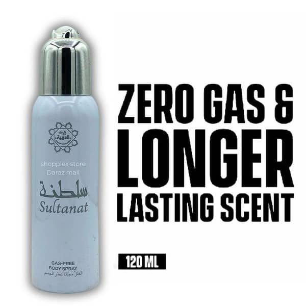 Sultanat Alarabia Perfume Body Spray 120ml Gas free Long Lasting High Executive Imported Quality Gifting For Men |Arabic Dubai Sultanat Fresh Scent Fragrance For Boys Gents Mens Executive Officer Gym Male Gifting For All Religious Occassion Hajj and Umrah