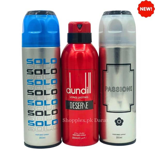 Pack of 3 Body Spray Deodorants 200ml: Solo, Dunhill Red, and Passionate Lucky Brand Fragrance for Men and Women - Unisex Gifting for Youth Boys