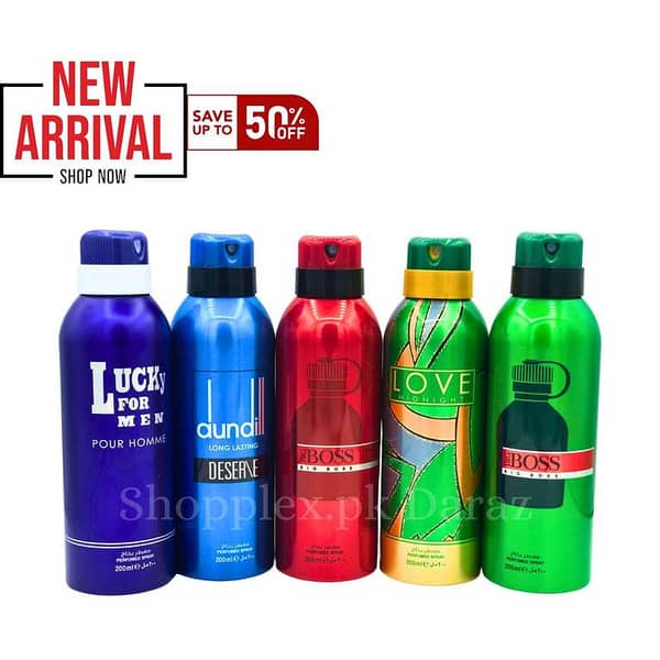 Body Spray Pack of 5 Big Bottle 200ml Lucky For Men| Dundill Deserve| Big Boss Red | Midnight Love | Big Boss Green Fragrance Fresh Scent Perfumed Body Spray For Men and Women Value Budget Gifting Birthday Anniversary Unisex Body Spray Gifting For All