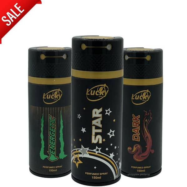 Lucky Brand Perfumed Body Spray Set of 3 - Energetic, Star, Dark | 150ml Each | Long-Lasting Fragrance for Daily Use, Gym, and Gifting