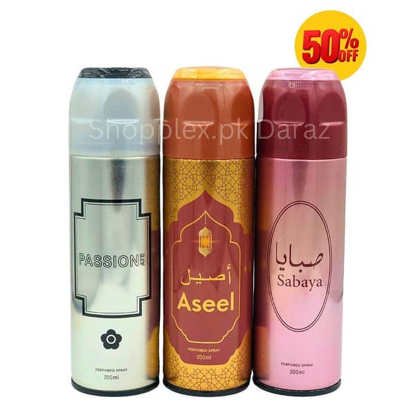 3-Pack Body Spray Set for Men and Women | 200ml Bottles of PASSIONATE, ASEEL, SABAYA by FRESHRITE | Perfect Gift for All Occasions