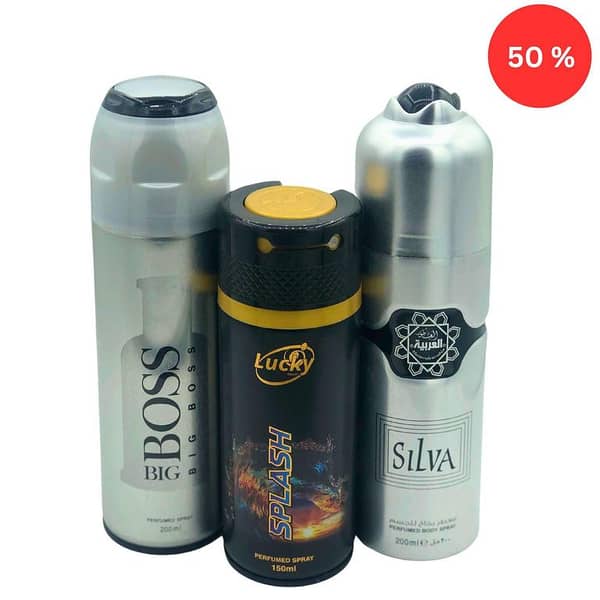 Body spray Pack of 3| Big Bottle 200ml for Men Gifting Lucky SPLASH | BigBoss Freshrite | SILVA Arabic Value Pack Body Spray for Men & Women Deodorants Fresh Scent Perfumed Body spray For Men Boys For Birthday Wedding Anniversary Fresh Scent
