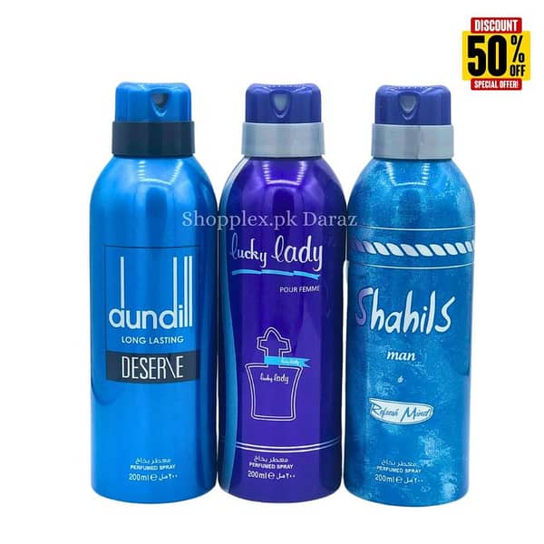 Body Spray Deodorants Perfumed Long Lasting Pack of 3 Big Bottle 200ml Dundill Deserve| Lucky Lady | Shahils Men Lucky Brand Fragrance Perfumed For Men and Women Value Budget Gifting Birthday Anniversary Unisex Body Spray Gifting All Corporate officers