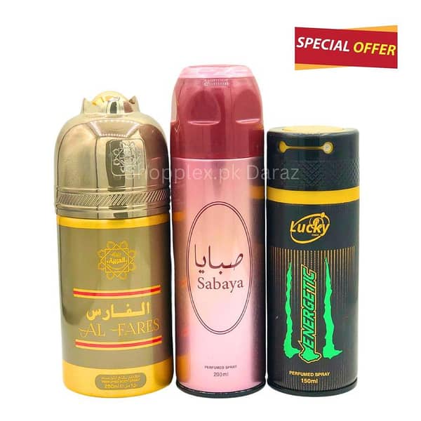 Al Faris, Aseel, and Energetic Perfumed Body Spray Set - 3 Pack of 250ml, 200ml, and 150ml Bottles for Men and Women by Al Arabia and Lucky Brand