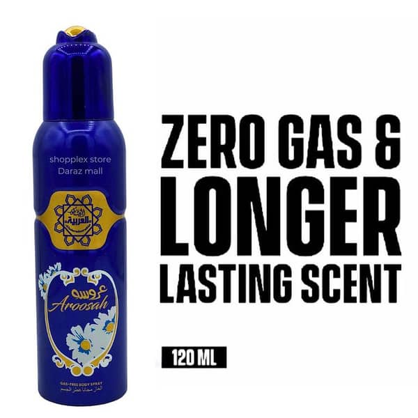 Aroosah Alarabia Perfume Body Spray 120ml Gas free Long Lasting High Executive Imported Quality Gifting For Men Women | Arabic Dubai Aroosah Fresh Scent Fragrance For Boys Girls Executive Officer Gym Male Gifting For All Religious Occassion Hajj and Umrah
