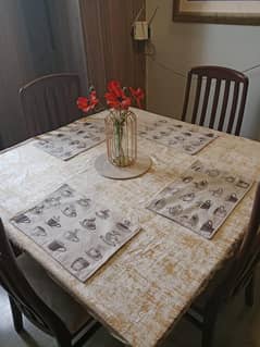 Wooden dinning table with 4 wooden velvet posish chairs