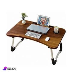 Wooden Foldable Office Work Laptop Table With Cup Pen & Tablet Holders
