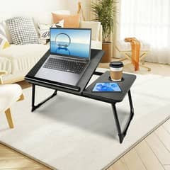 Wooden Foldable Adjustable 2-Step Laptop Table With Anti-Slip Legs