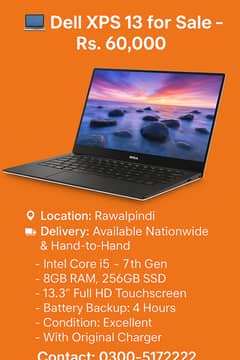 Dell XPS 13 – Core i5 | 8GB RAM | 256GB SSD | Touchscreen | Excellent