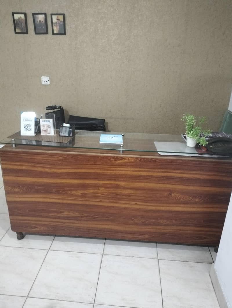 wooden Computer Table with Glass Top/ Reception Counter/ Office Table 0