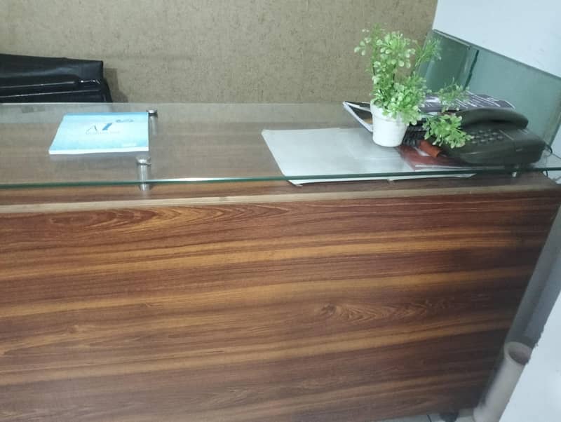 wooden Computer Table with Glass Top/ Reception Counter/ Office Table 1