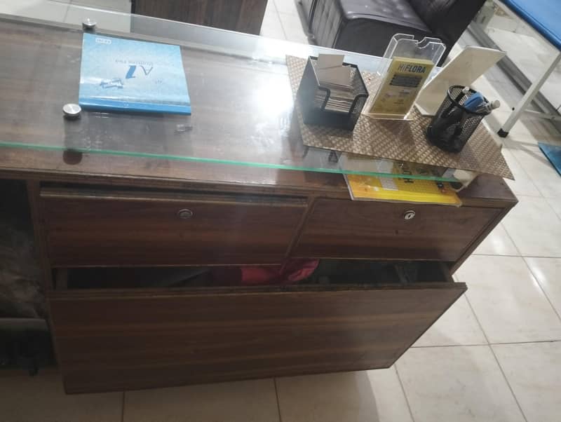 wooden Computer Table with Glass Top/ Reception Counter/ Office Table 2