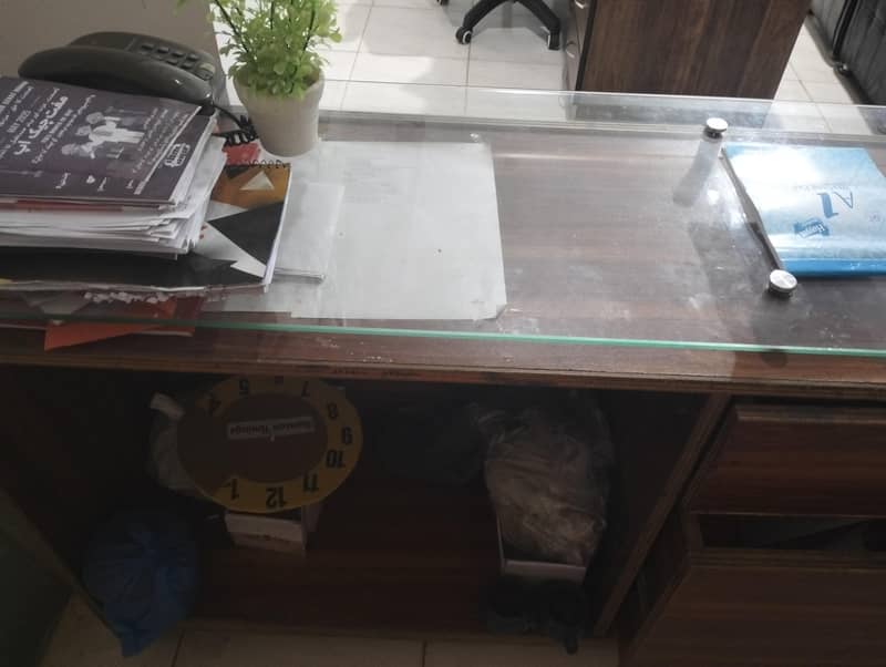 wooden Computer Table with Glass Top/ Reception Counter/ Office Table 3