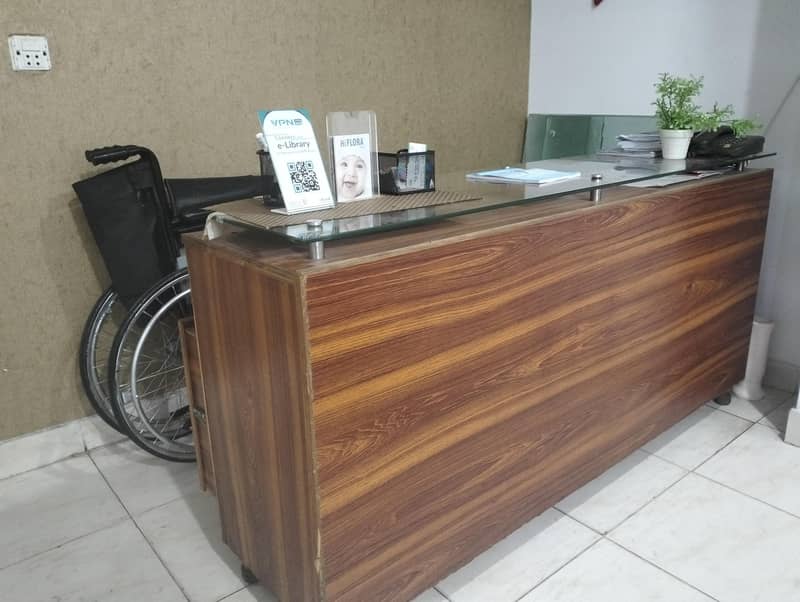 wooden Computer Table with Glass Top/ Reception Counter/ Office Table 4