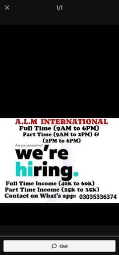 Online work and Office Work available for Male and Females