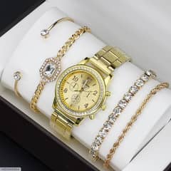 Gold watch+4bracelets
