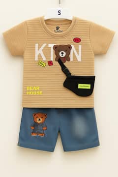 Stylish Summer Bear Outfit for Boys – T-Shirt & Denim Shorts Set