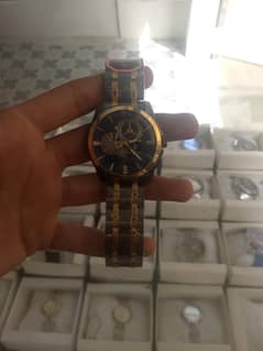 Crystal Time Black & Golden Stainless Analog Men Watch luxury Watch