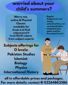 Grade 6-8/(all Subjects) and O-level/IGCSE tuition available